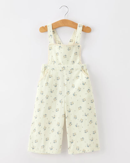Girls Floral Print Lace Trim Wide Leg Jumpsuit