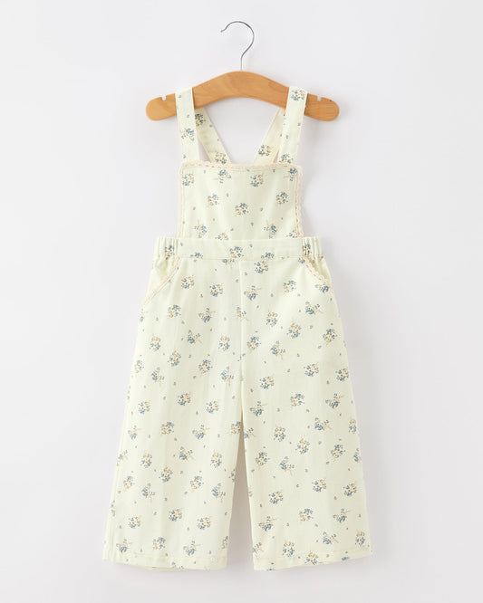 Girls Floral Print Lace Trim Wide Leg Jumpsuit