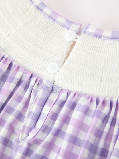 Halloween Ghost Plaid Bow Scallop Girls Dress