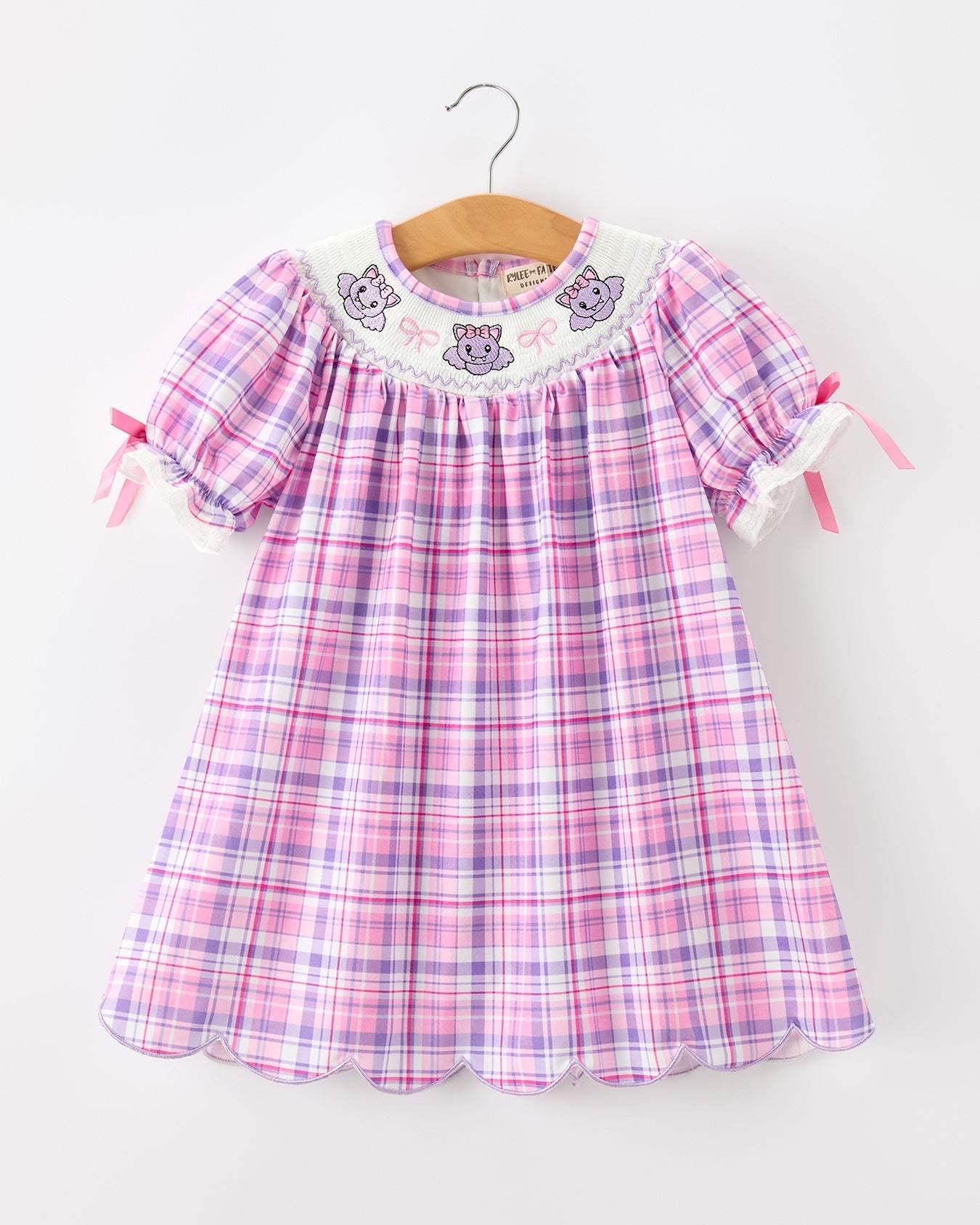Halloween Plaid Bat Smocked Girls Dress