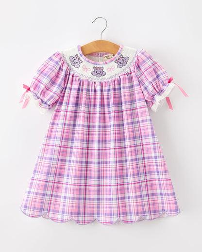 Halloween Plaid Bat Smocked Girls Dress