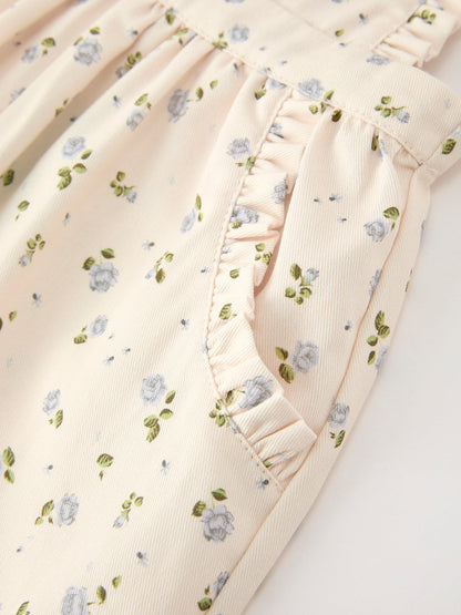 Girls Blue Floral Print Wide Leg Jumpsuit
