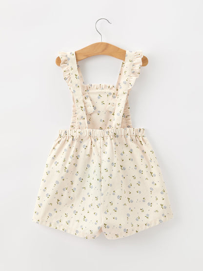 Girls Blue Floral Print Wide Leg Jumpsuit
