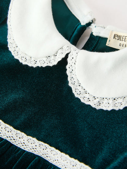 Baby Girls Emerald Green Velvet Peter Pan Collar Christmas Romper