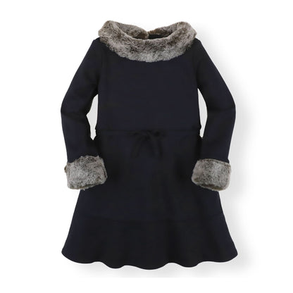 Long Sleeve Ponte Dress with Faux Fur - Baby