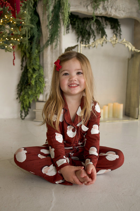 Girl's Bamboo Button Up Lounge Set | Vintage Santa