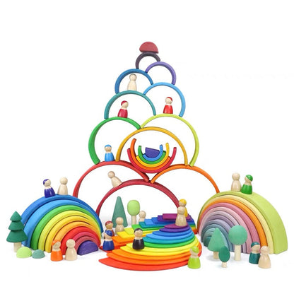 12-Piece Large Wooden Rainbow Stacking Blocks – Primary Colors | Pine or Linden Wood Options