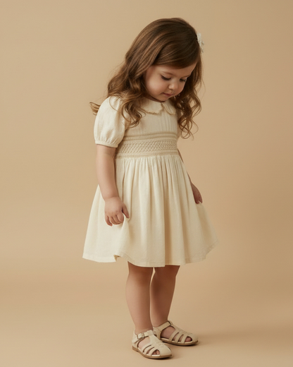 Organic Smocked Collar Dress - Butter Yellow