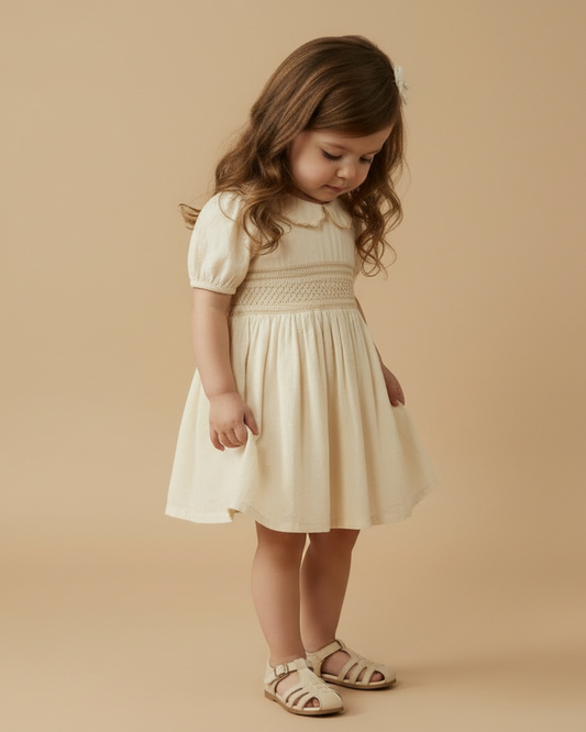 Organic Smocked Collar Dress - Butter Yellow