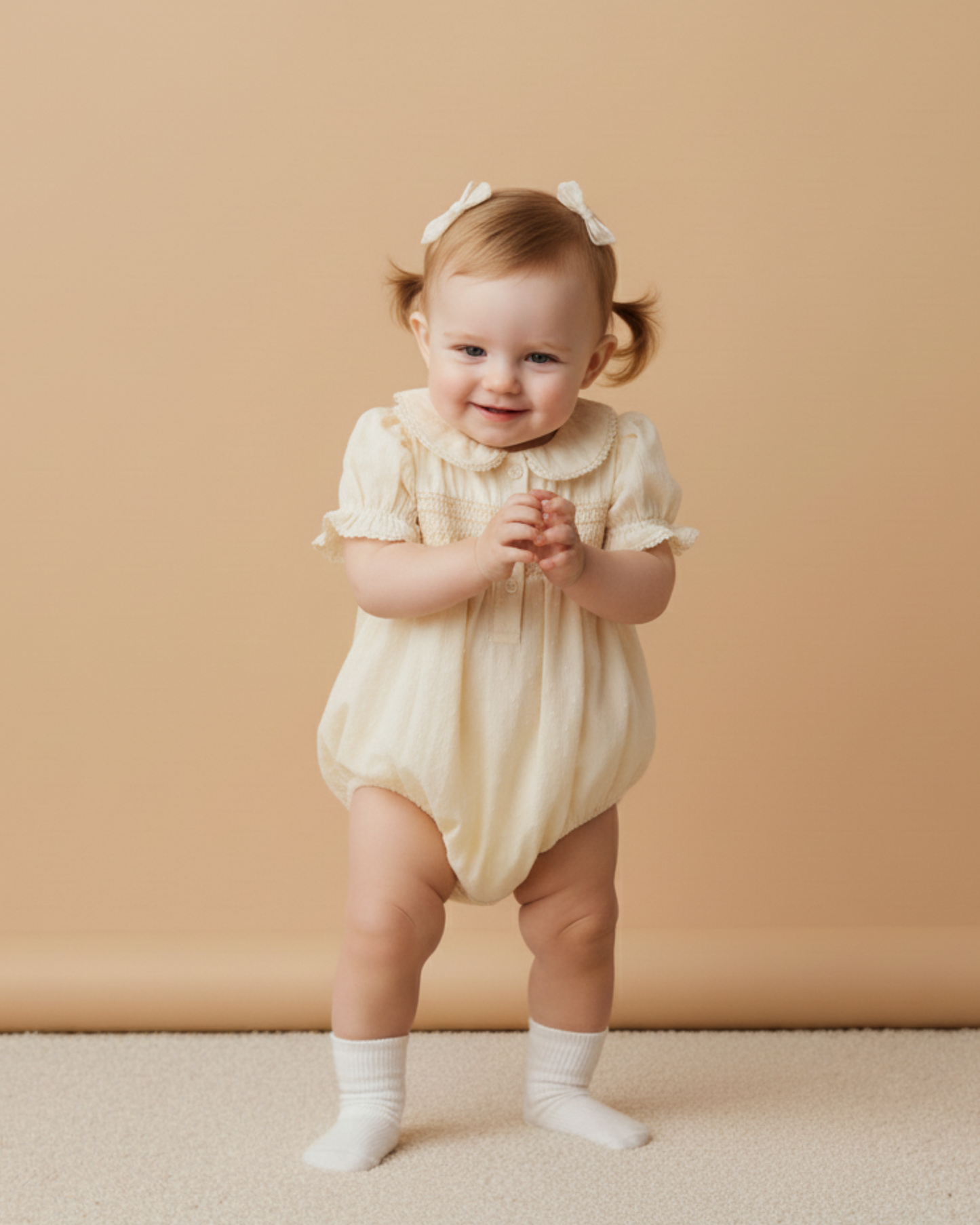 Organic Smocked Button Romper - Butter Yellow