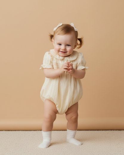 Organic Smocked Button Romper - Butter Yellow