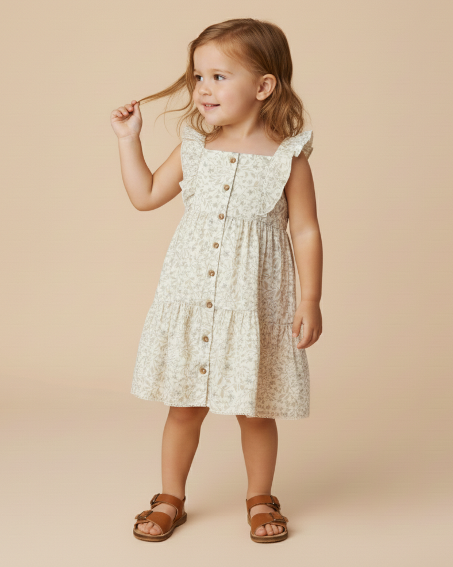 Organic Flutter Buttoned Tiered Dress - Bluebelle