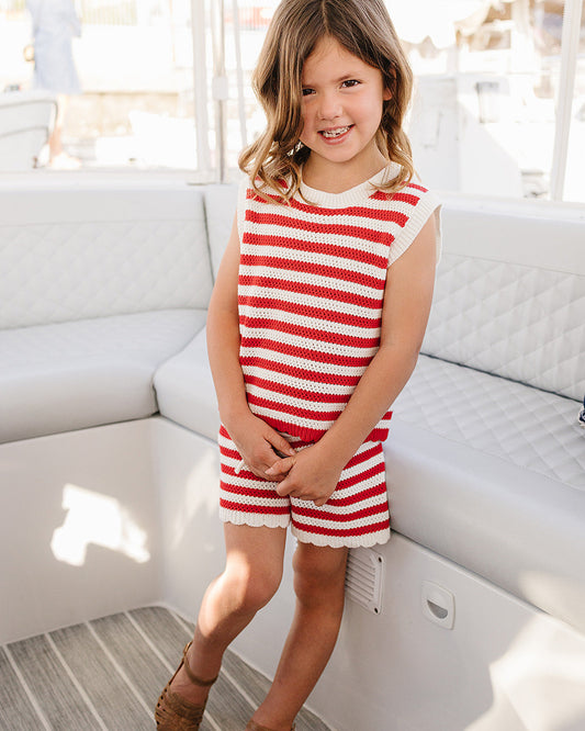 Red Stripe Knit Short Tank Set