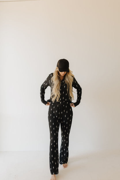Women's Long Sleeve Bamboo Pajama | Midnight Lightning Bolt