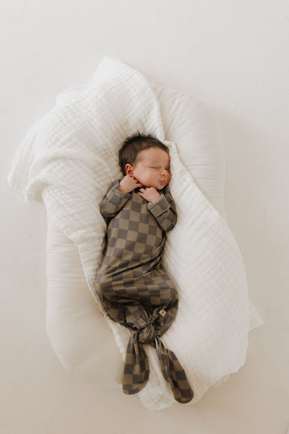 Bamboo Knotted Gown | Faded Brown Checkerboard