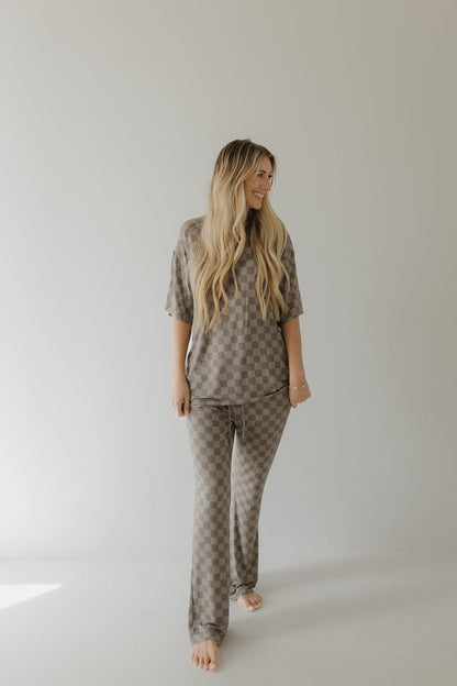 Short Sleeve Women's Bamboo Pajama | Faded Brown Checkerboard