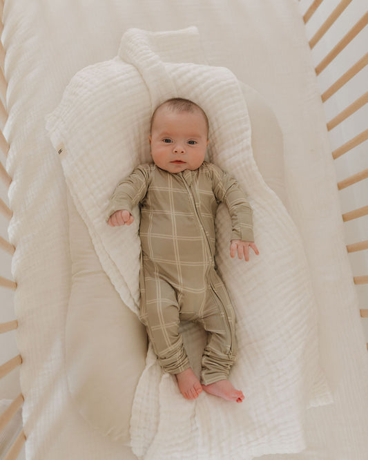 Bamboo Zip Pajamas | Linen Grid