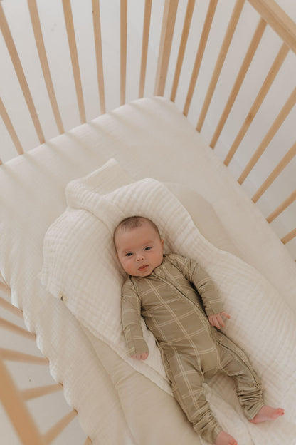Bamboo Zip Pajamas | Linen Grid