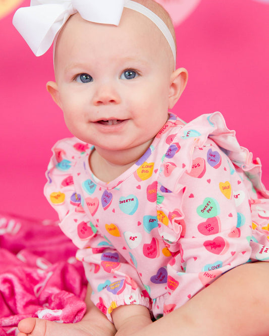 Baby Girls Be My Valentine Knit Long Sleeve Waterfall Bubble Romper
