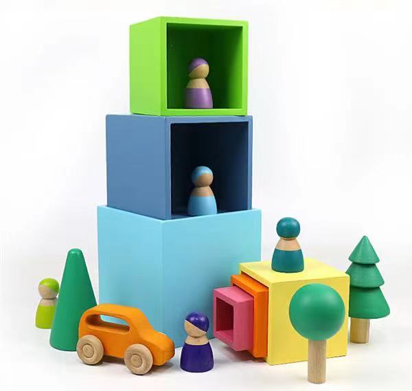 6-Piece Pastel/Macaron Wooden Nesting Box Set