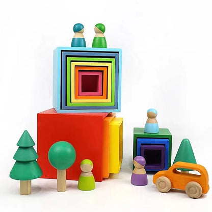 6-Piece Pastel/Macaron Wooden Nesting Box Set