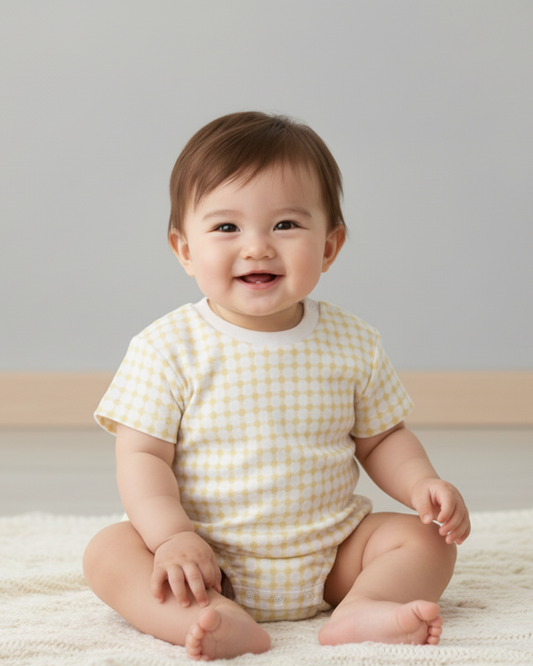 Organic Short Sleeve Bubble Romper - Dotty Gingham