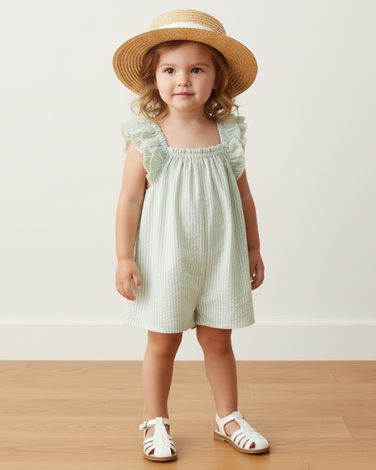 Organic Flutter Jumpsuit - Basil Stripes