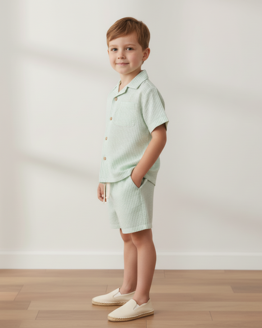 Organic Shirt & Shorts Set - Basil Stripes