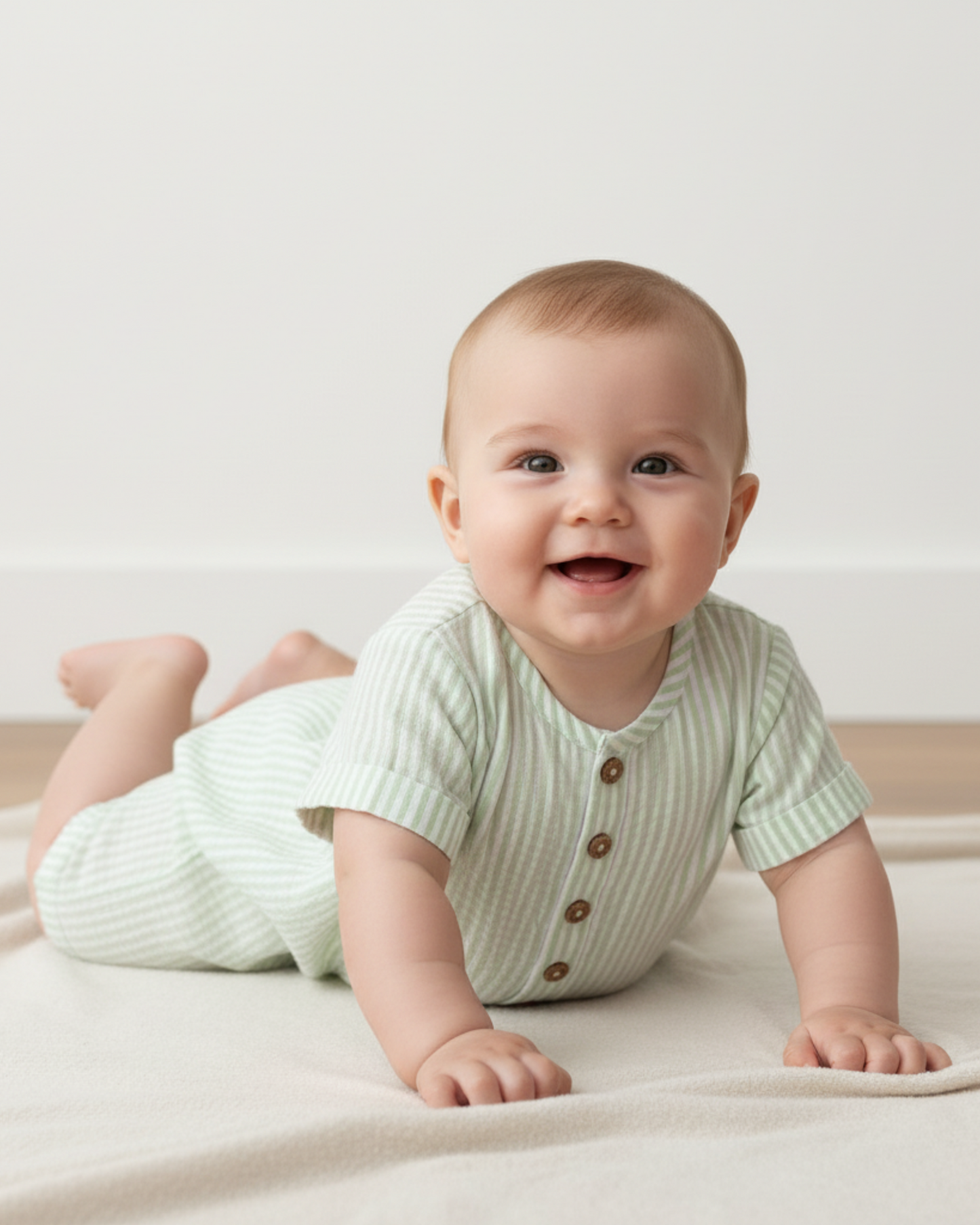 Organic Short Bubble Romper - Basil Stripes