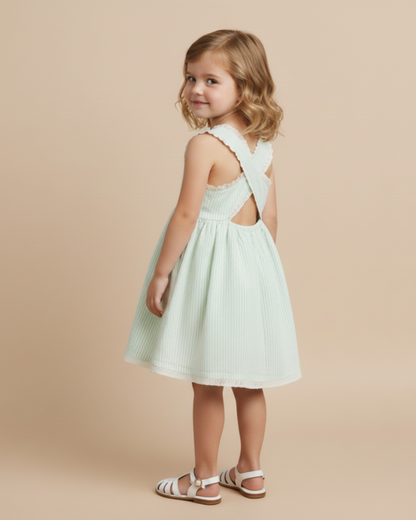 Organic Cross Back Dress - Basil Stripes