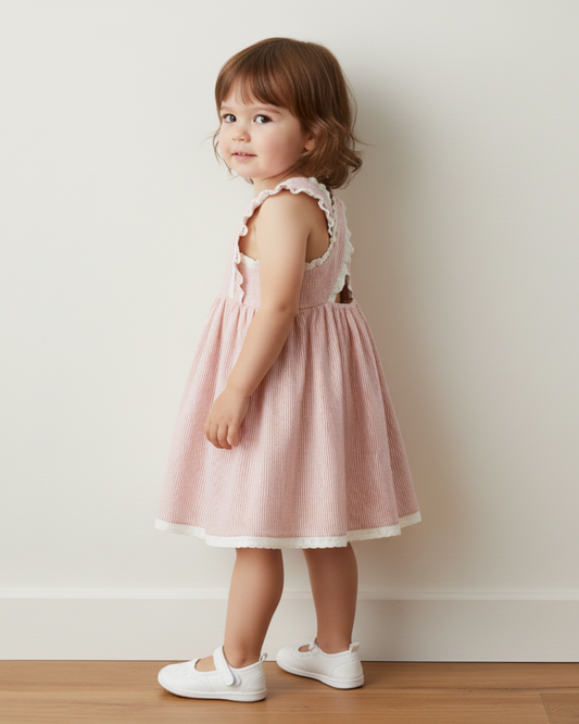 Organic Cross Back Dress - Coral Stripes