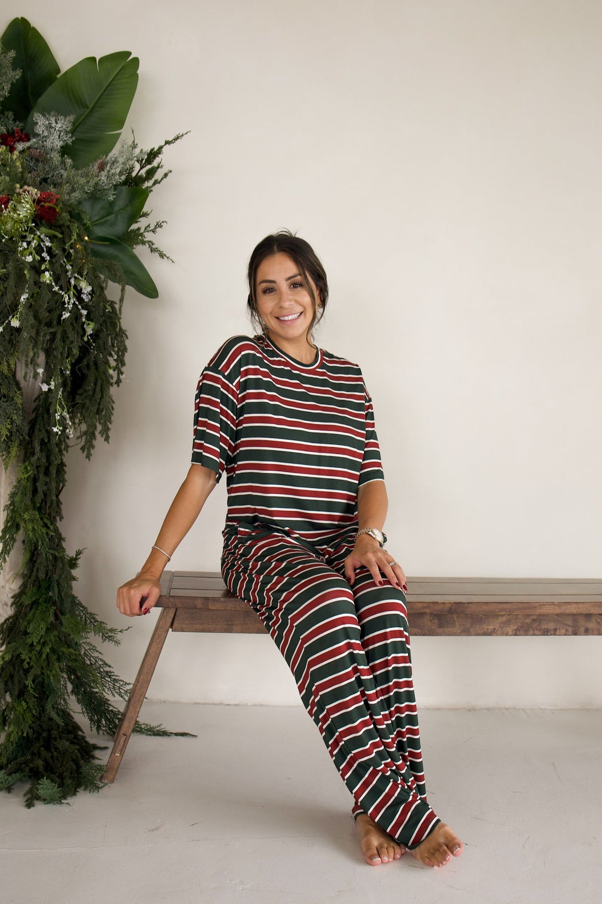 Women's Boxy Tee Lounge Set | Holiday Stripe