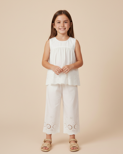 Organic Eyelet Top And Pant Set - Ivory Eyelet