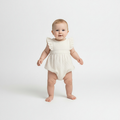 Organic Eyelet Flutter Romper- Ivory Eyelet