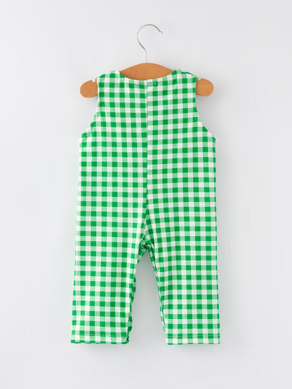 St. Patrick's Day  shamrock Smocking Embroidered Green Plaid Boys' Romper