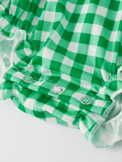 St. Patrick's Day Shamrock Smocking Embroidered Plaid Baby Girls Romper