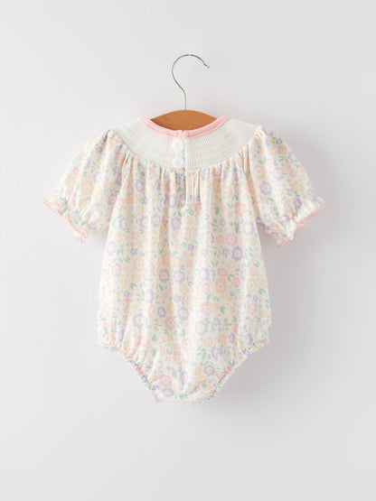 Spring Summer Cross Smocking Embroidery Colorful Romper