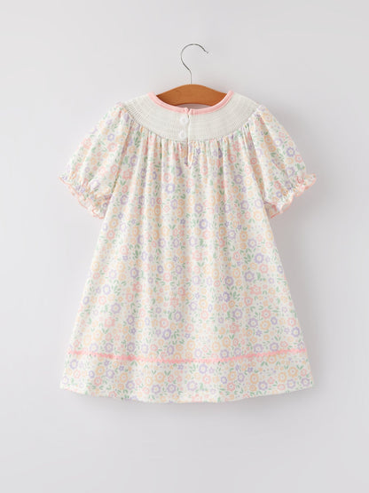 Spring Summer Cross Smocking Embroidery Colorful Dress