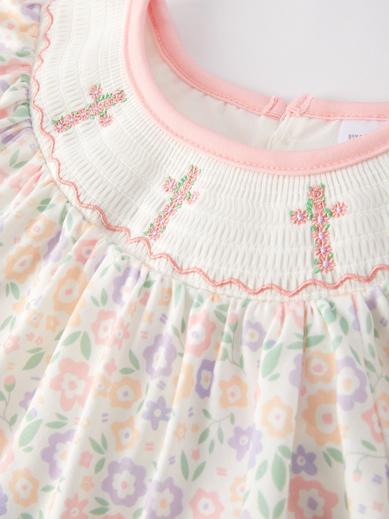 Spring Summer Cross Smocking Embroidery Colorful Dress