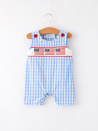 4th of july Flag Embroidery Smocking Boys Romper