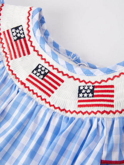 4th of july Flag Embroidery Smocking Girls Romper