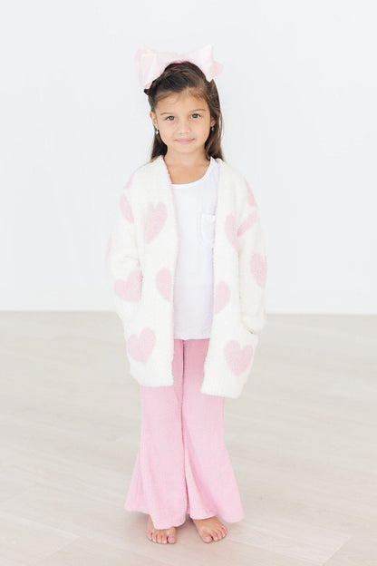 Coconut/Light Pink Heart Cozy Cardigan