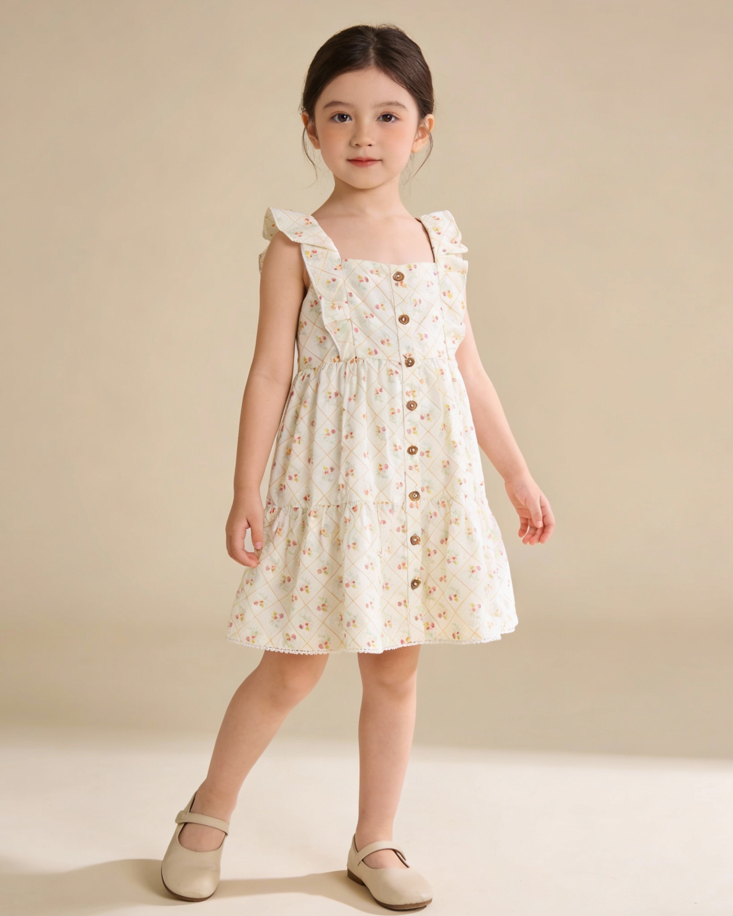Organic Flutter Buttoned Tiered Dress - Spring Weave