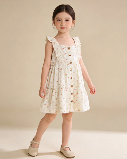 Organic Flutter Buttoned Tiered Dress - Spring Weave