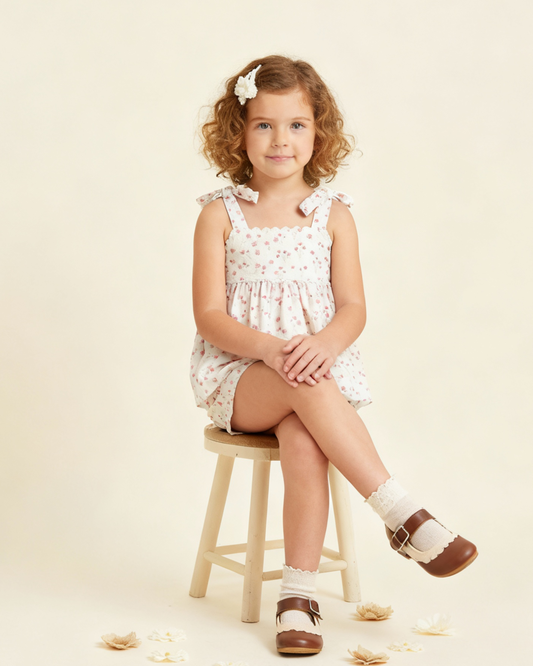 Organic Tie Up Top & Shorts Set - Pink  Bloom