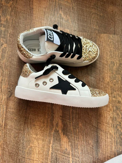 Black Star Gold Glitter Accent Sneakers