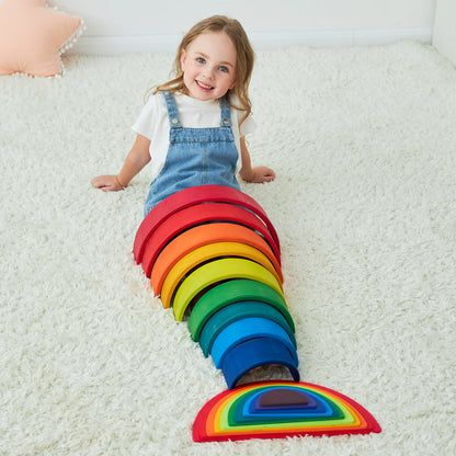 12-Piece Large Wooden Rainbow Stacking Blocks – Primary Colors | Pine or Linden Wood Options