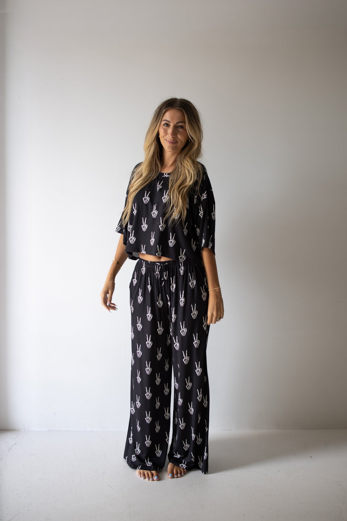 PRE- ORDER ships October 9th | Women's Bamboo Crop Tee Lounge Set | Midnight Skelly