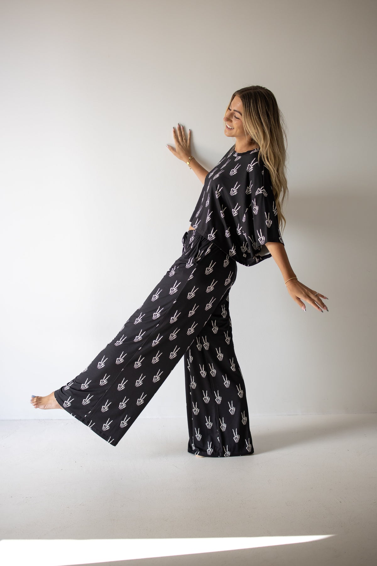 PRE- ORDER ships October 9th | Women's Bamboo Crop Tee Lounge Set | Midnight Skelly