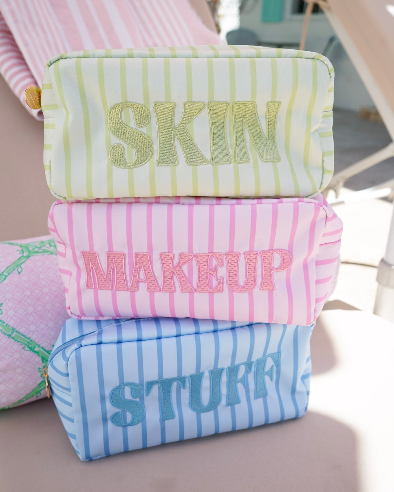 Striped Travel- Ready Cosmetic Bags